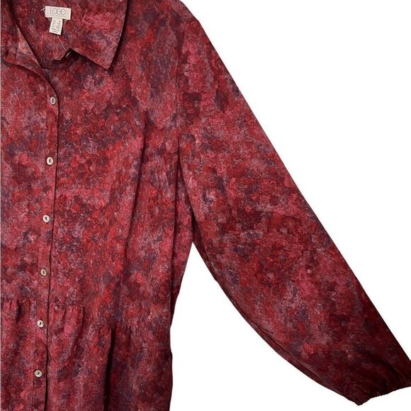 Logo by Lori Goldstein Red/Purple Abstract Lagenlook Peplum Hem Tunic 1X - Picture 6 of 8